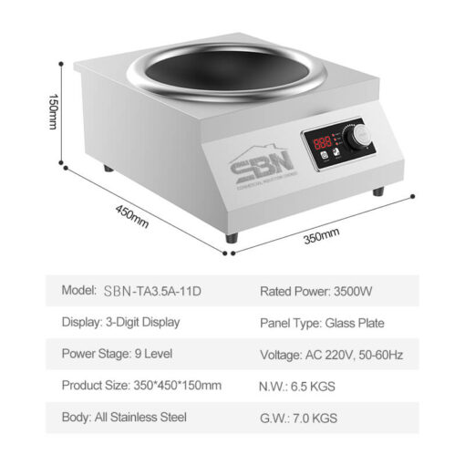 Bếp từ công nghiệp lõm đơn 3.5kW SBN-TA3.5A-11D - Ảnh 2