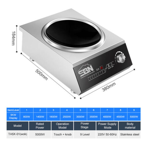 Bếp từ công nghiệp lõm đơn 5kW SBN-TA5X-01 - Ảnh 2