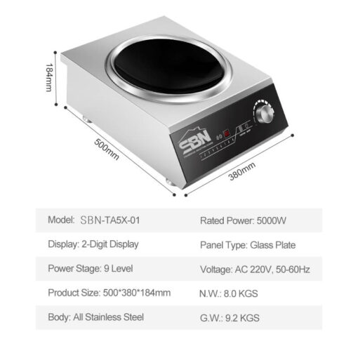 Bếp từ công nghiệp lõm đơn 5kW SBN-TA5X-01 - Ảnh 3