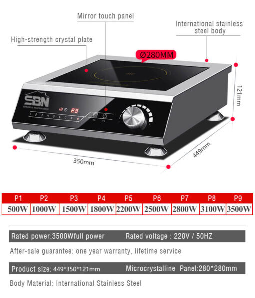 Bếp từ công nghiệp phẳng đơn 3.5kW SBN-TP3.5X-01A - Ảnh 8